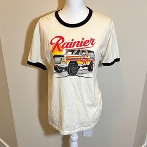 Graphic Ringer Tee - Cream with Black Trim